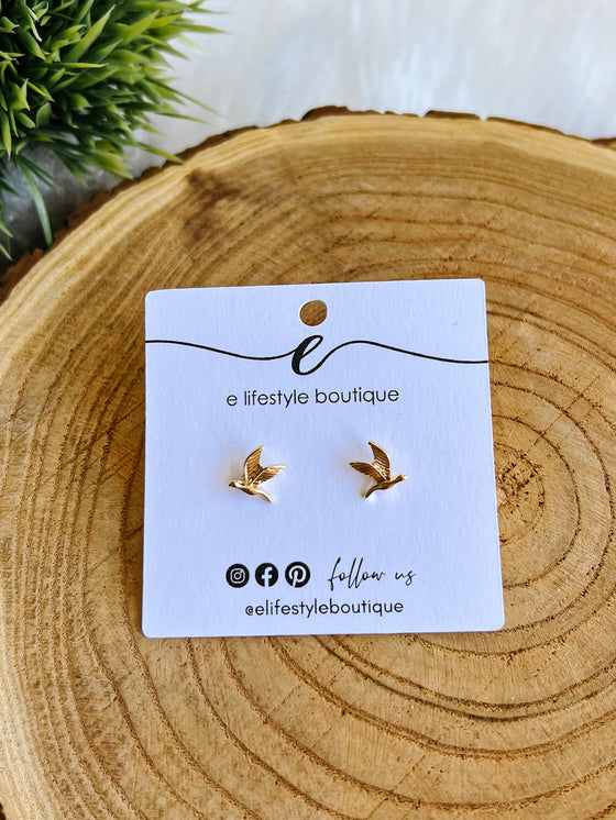 Garnet Bird Stud Earrings in Gold