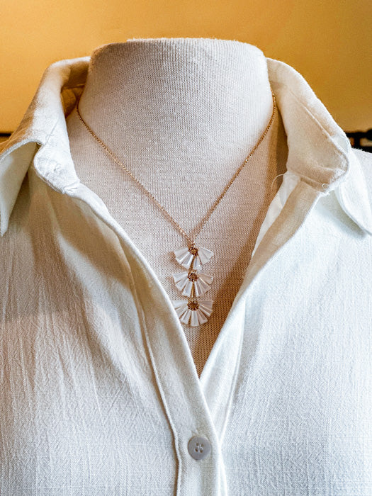 Jade White Crystal Layered Necklace in Gold