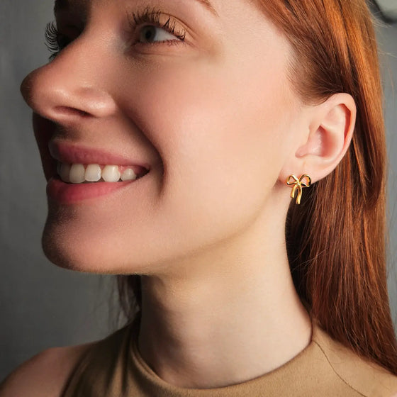 Arya Dainty Bow Earrings in Gold