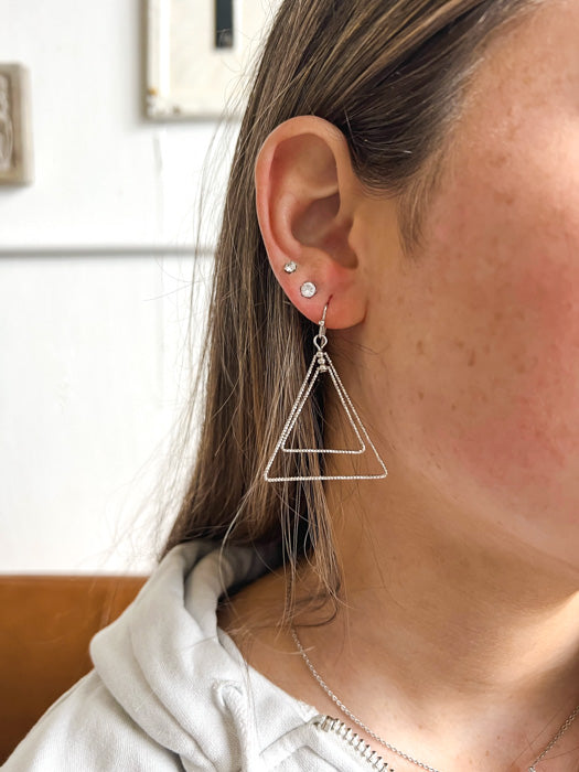 Lydia Layer Triangle Earrings in Silver
