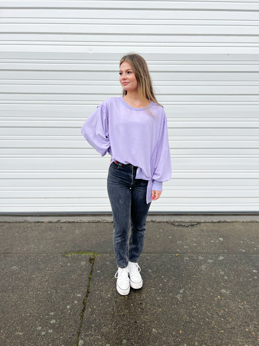 Lilly Raw Edge Crew Neck In Lavender