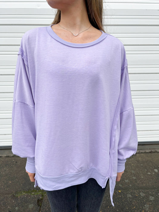 Lilly Raw Edge Crew Neck In Lavender