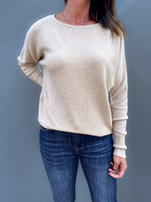 Rachel Waffle Sweater In Taupe