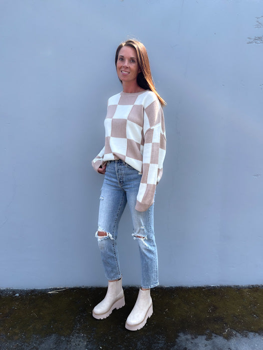 Brooke Check Sweater in Taupe
