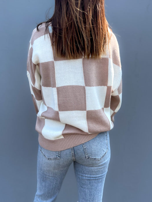 Brooke Check Sweater in Taupe
