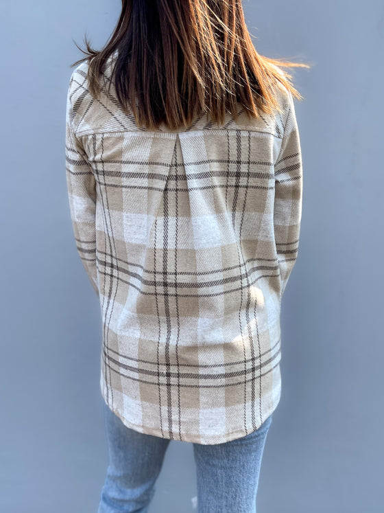 Octavia Plaid Shacket in Brown Taupe