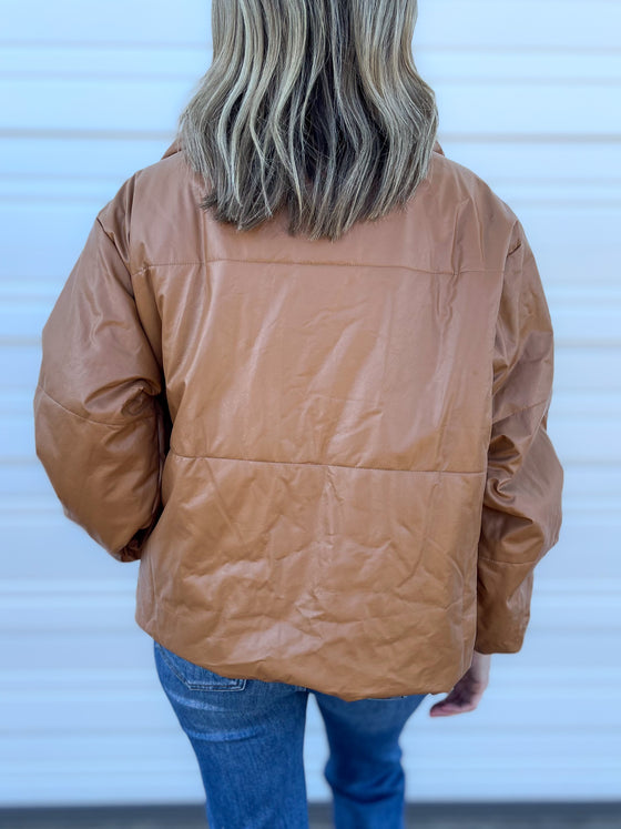 Evelynn Matte Leather Puffer Coat