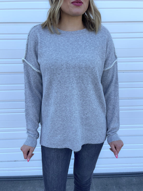 Kailani Stitch Seam Sweater In Heather Grey