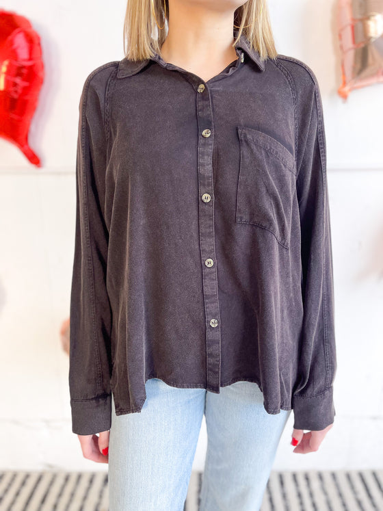 Lena Soft Button Down Top in Black