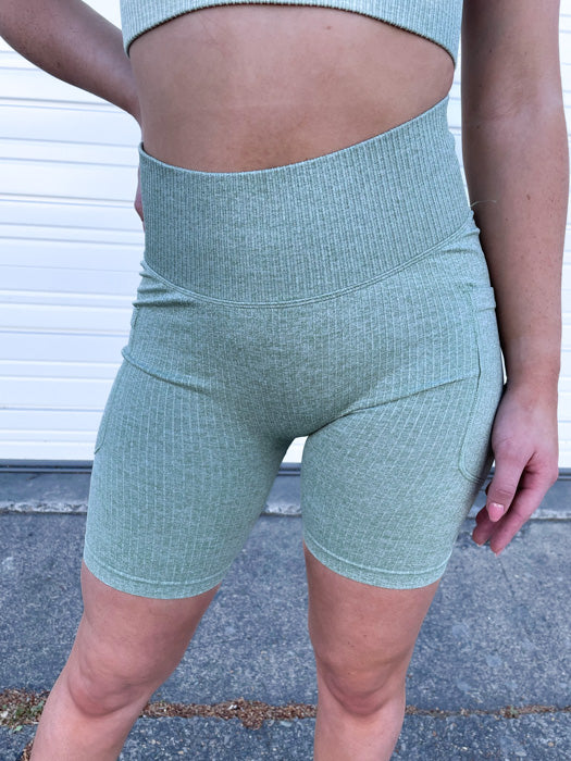 Alexis Seamless Ribbed Bike Shorts In Green