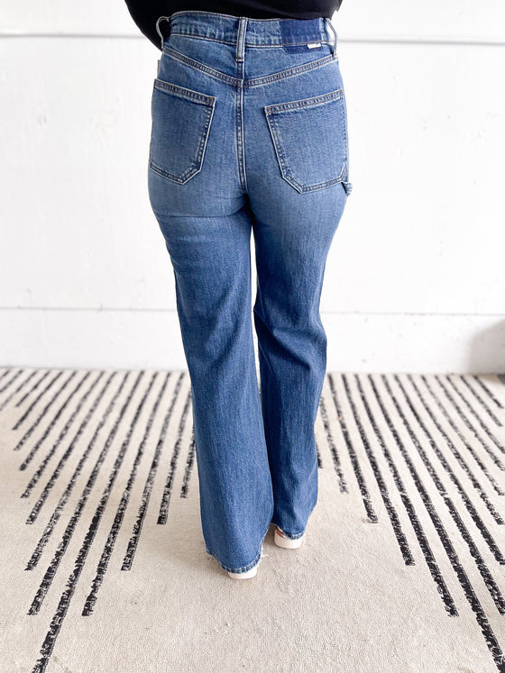 Alexa Dark Wash Wide Leg Patch Pocket Jeans