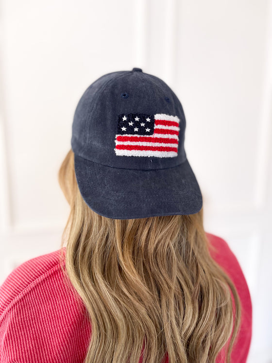 Alanna American Flag Baseball Hat in Navy