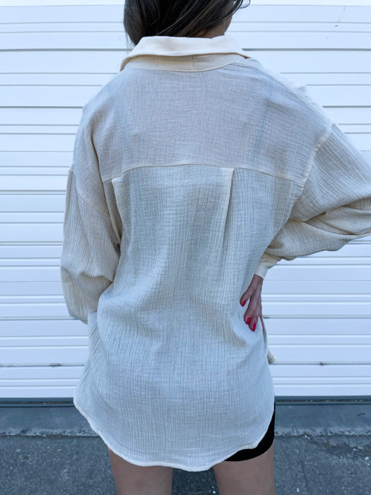 Harlow Gauze Button Up Top in Linen