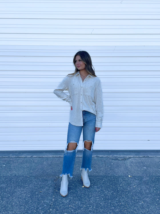 Delaney Heathered Button Up Top