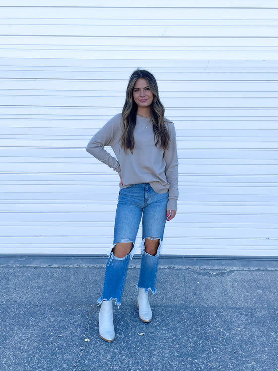 Emery Round Neck Sweater in Taupe
