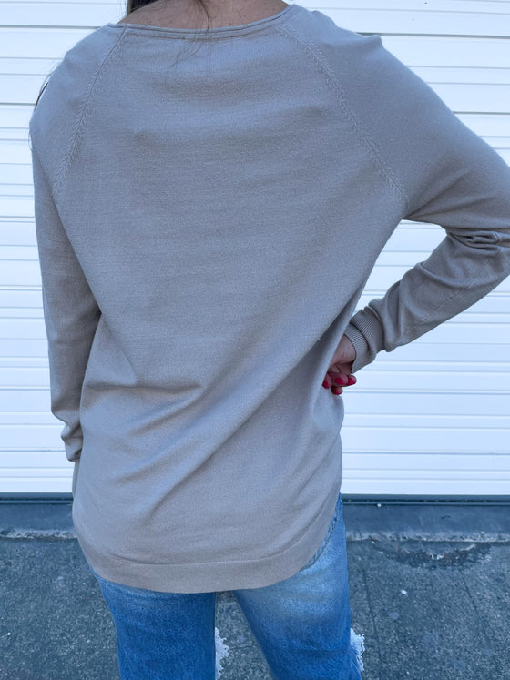 Emery Round Neck Sweater in Taupe