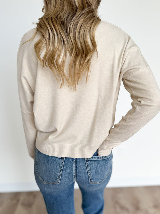 Remy Round Neck Short Sweater in Heather Oatmeal