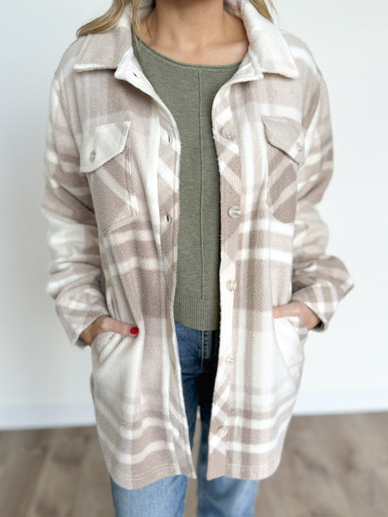 Kara Tullis Shacket in Beige Multi Plaid