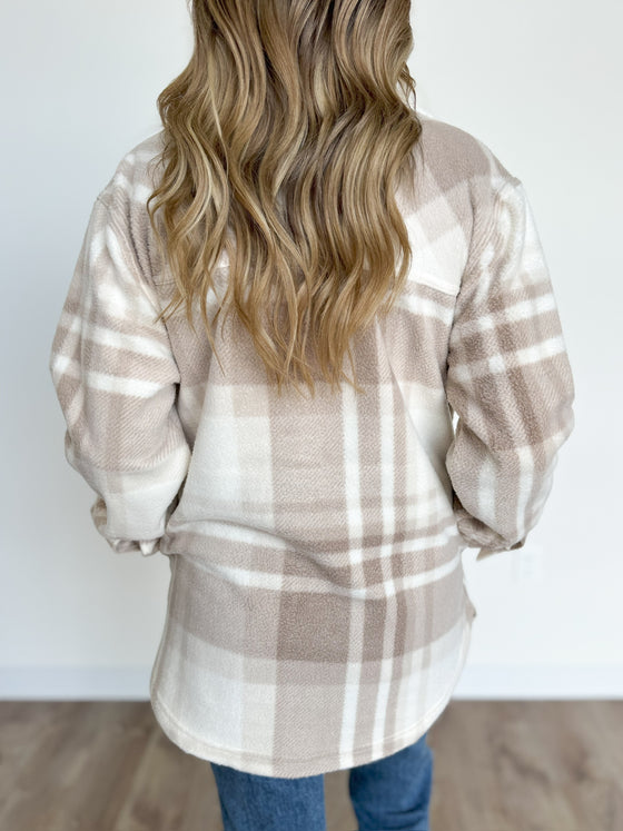 Kara Tullis Shacket in Beige Multi Plaid