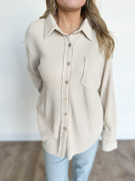 Rosa Waffle Button Down Top