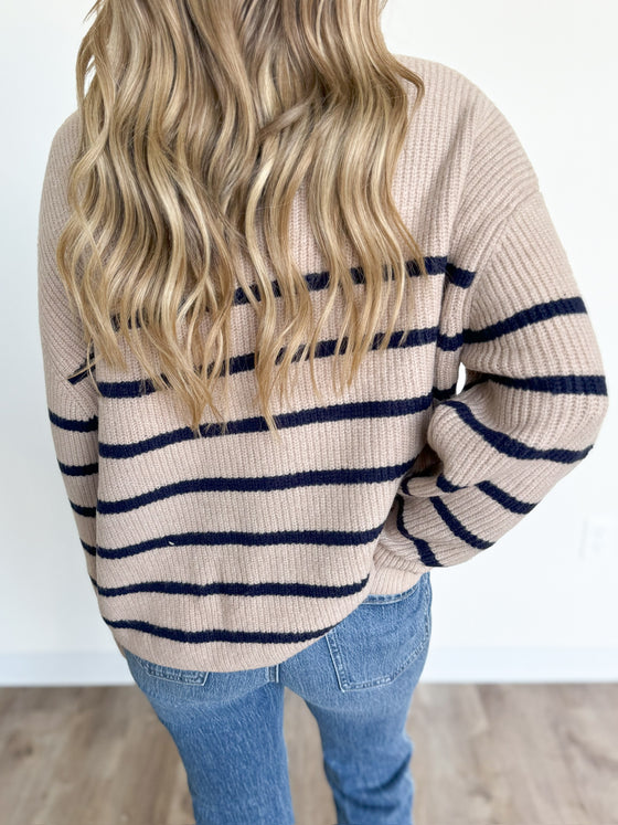 Monica Stripe Mock Neck Sweater