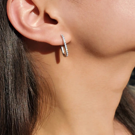 Wrenley Rectangle Stone Hoop Earrings in Silver