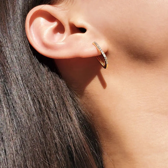 Wrenley Rectangle Stone Hoop Earrings in Gold