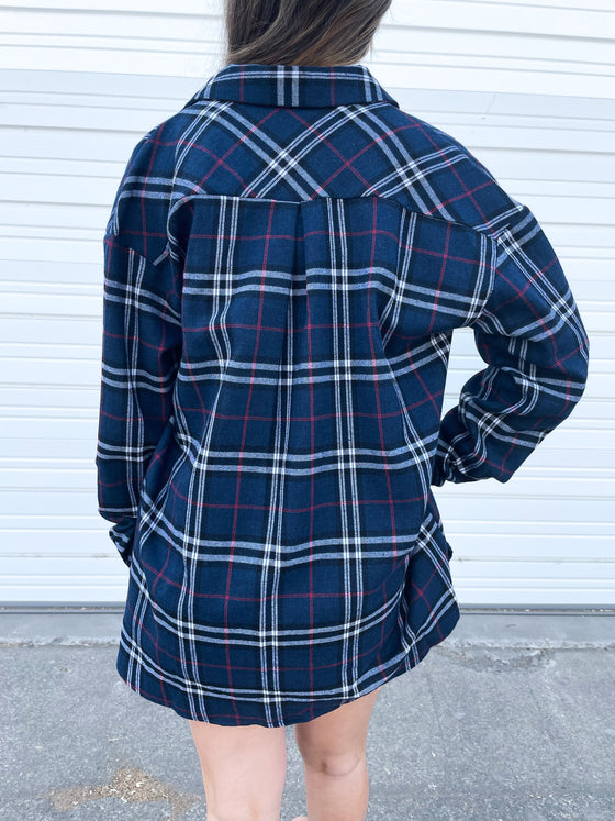 Hailey Plaid Oversized Top In Navy