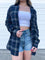 Hailey Plaid Oversized Top In Navy