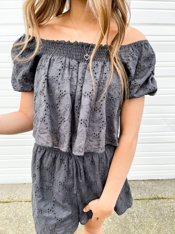Pearl Off Shoulder Lace Top