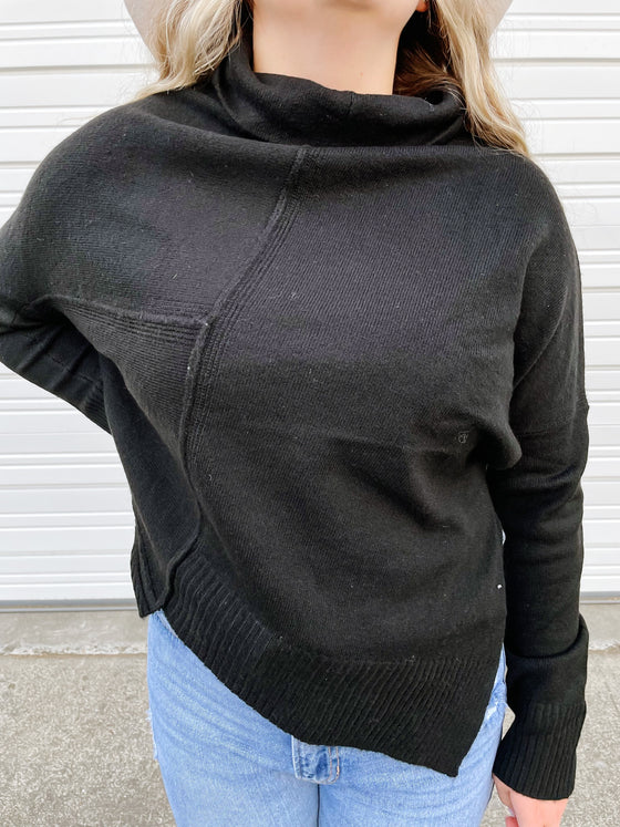 Kendra Mock Asymmetrical Sweater in Black