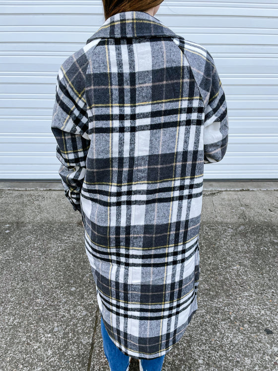 Reed Long Plaid Shacket in Black Mix
