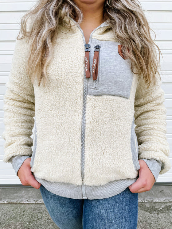 Penny Full Zip Sherpa Sweatshirt in Ivory