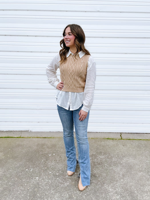 Mylah Cropped Sweater Vest In Taupe