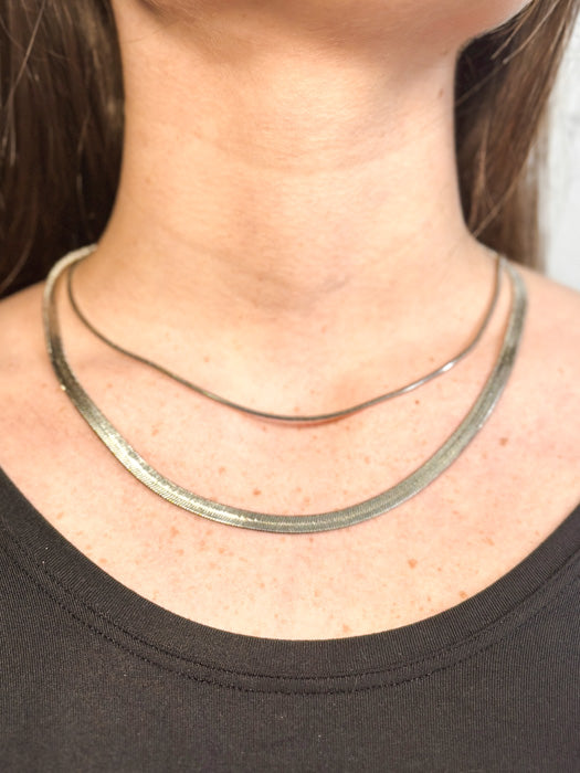 Charlie Double Herringbone Necklace in Silver