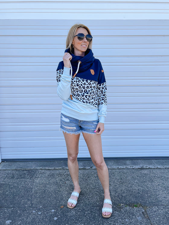 Noelle Colorblock Leopard Sweatshirt in Blue