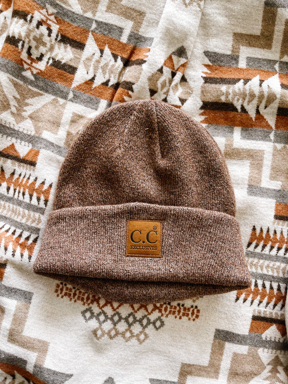 Jessie Leather Patch Beanie in Cacao