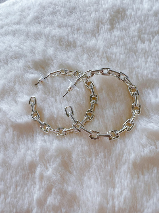 Remy Link Hoop Earrings in Silver