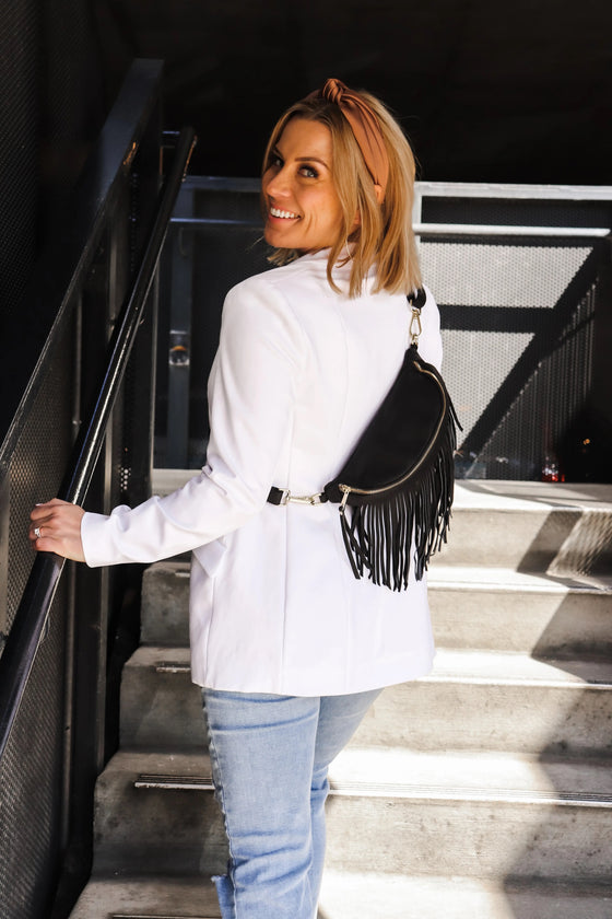 Madison Suede Bumbag with Removable Fringe in Black
